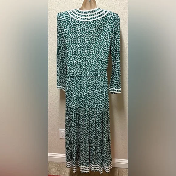 Vintage Green Floral Button-Down Dress Prairie Style 80s - Picture 3 of 9